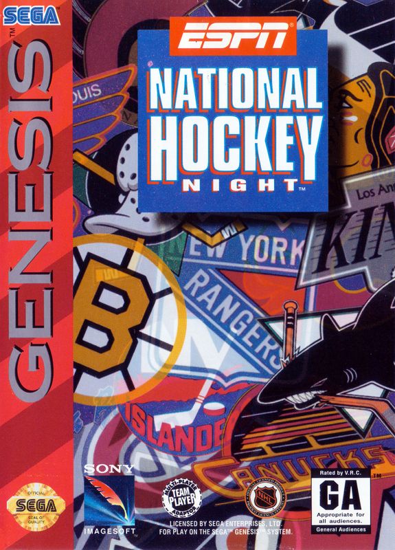 ESPN National Hockey Night box art for Sega Genesis